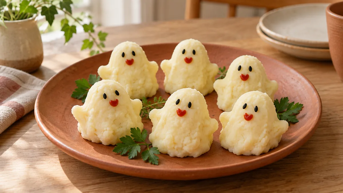 ハロウィンのおばけマッシュポテトボール｜丸めるだけで子どもと楽しむの完成写真